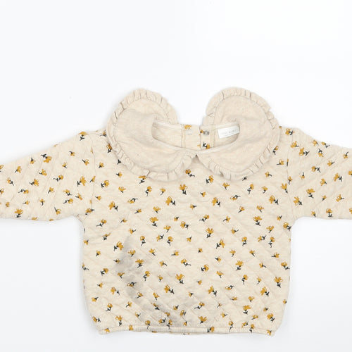 NEXT Girls Beige Floral Cotton Pullover Jumper Size 3-6 Months  Button