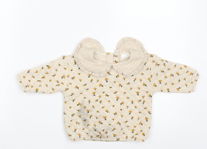 NEXT Girls Beige Floral Cotton Pullover Jumper Size 3-6 Months  Button
