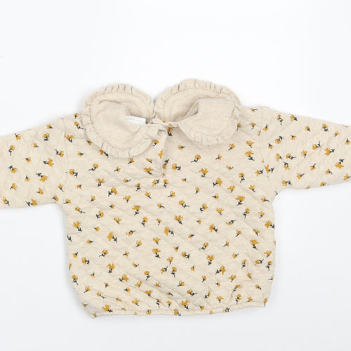 NEXT Girls Beige Floral Cotton Pullover Jumper Size 3-6 Months  Button
