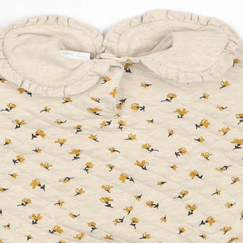 NEXT Girls Beige Floral Cotton Pullover Jumper Size 3-6 Months  Button