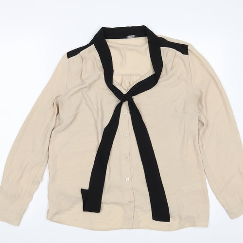 George Womens Beige  Polyester Basic Button-Up Size 12 V-Neck - Size 12-14