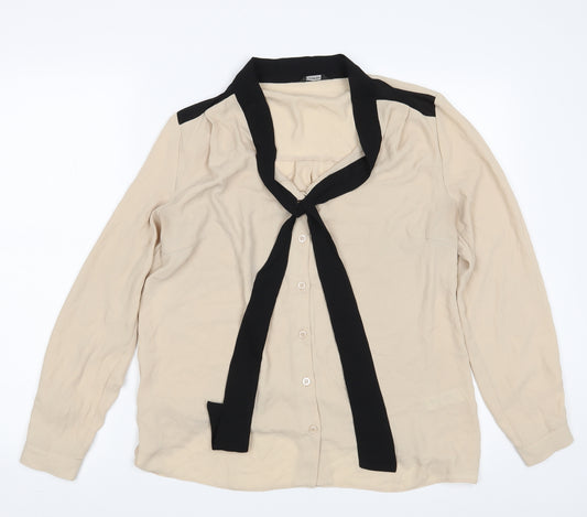 Front view of George women’s beige polyester basic button-up, size UK 12, v-neck -, size UK 12-14