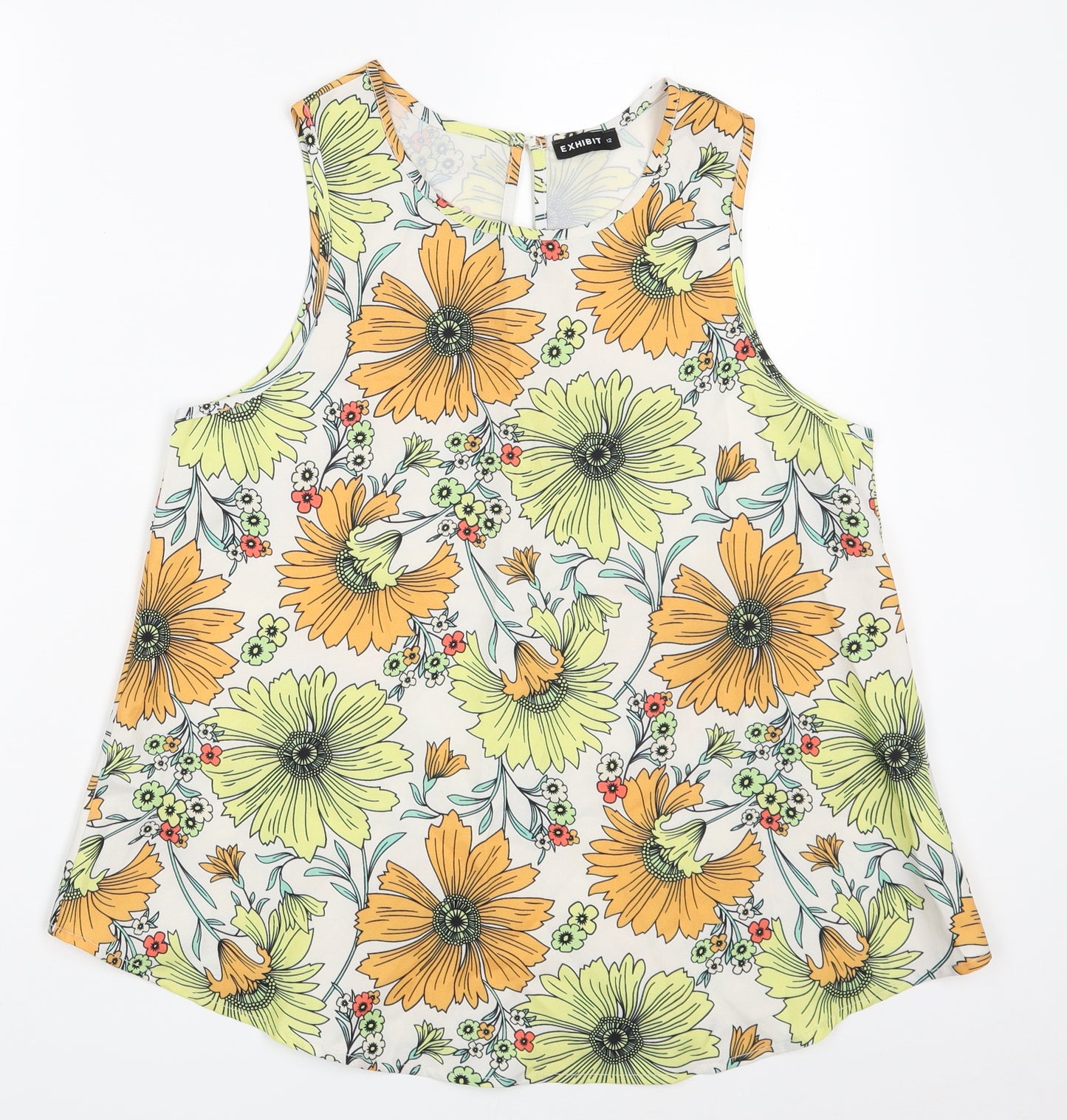 Exhibit Womens Multicoloured Floral Polyester Basic Blouse Size 12 Boat Neck