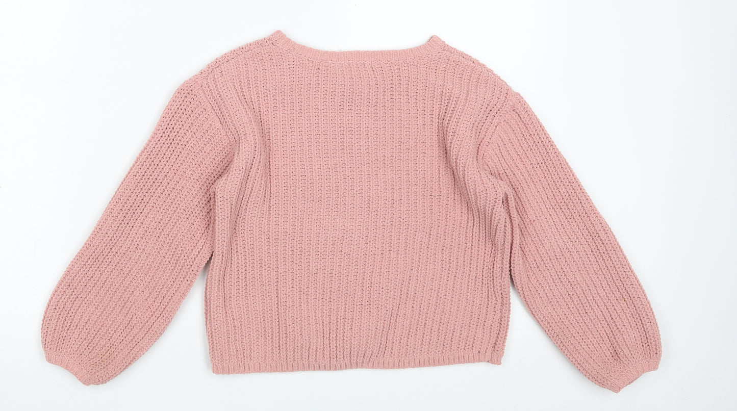 H&M Girls Pink Round Neck  Polyester Pullover Jumper Size 6-7 Years