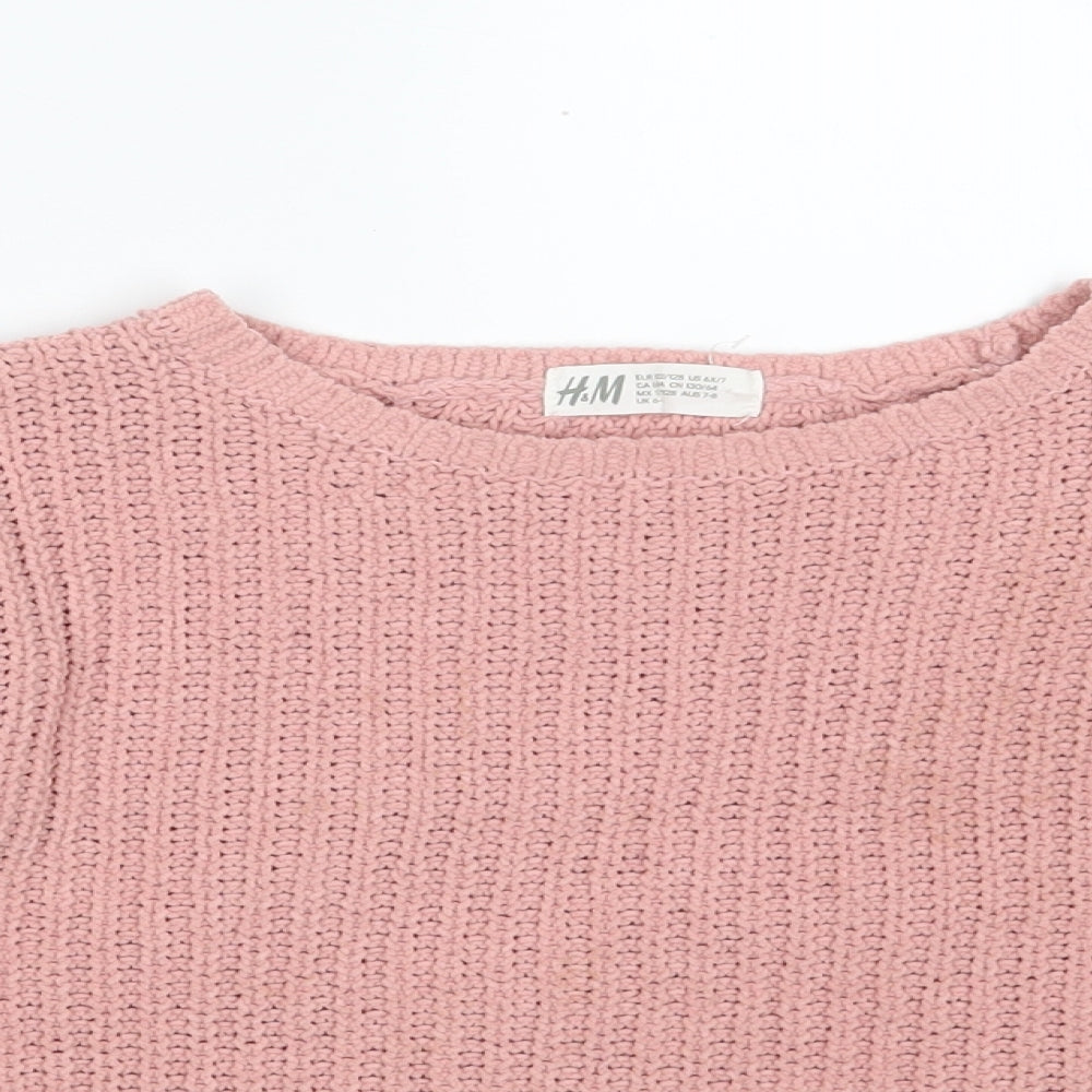 H&M Girls Pink Round Neck  Polyester Pullover Jumper Size 6-7 Years