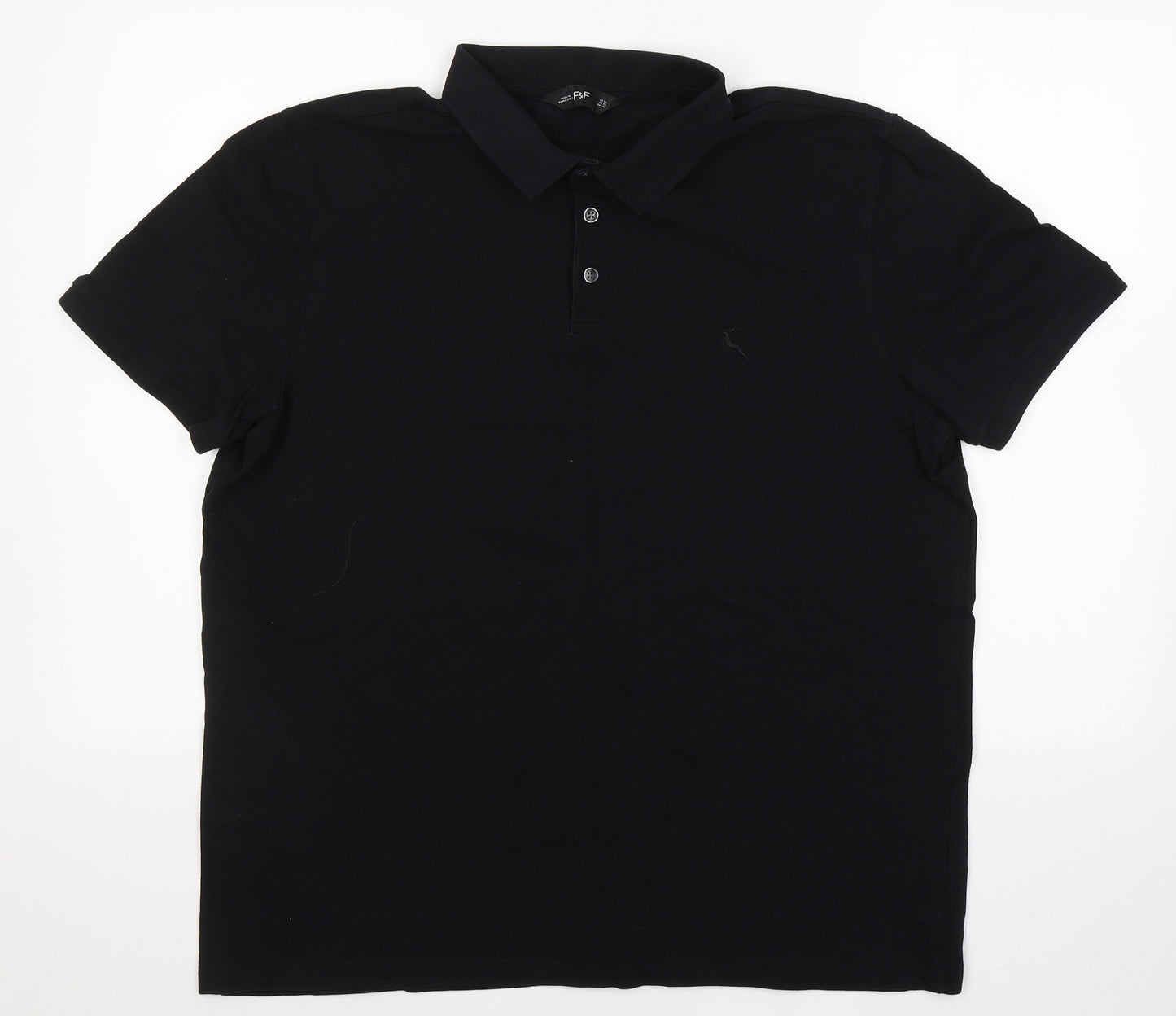 F&F Mens Black  Cotton  Polo Size XL Collared Button