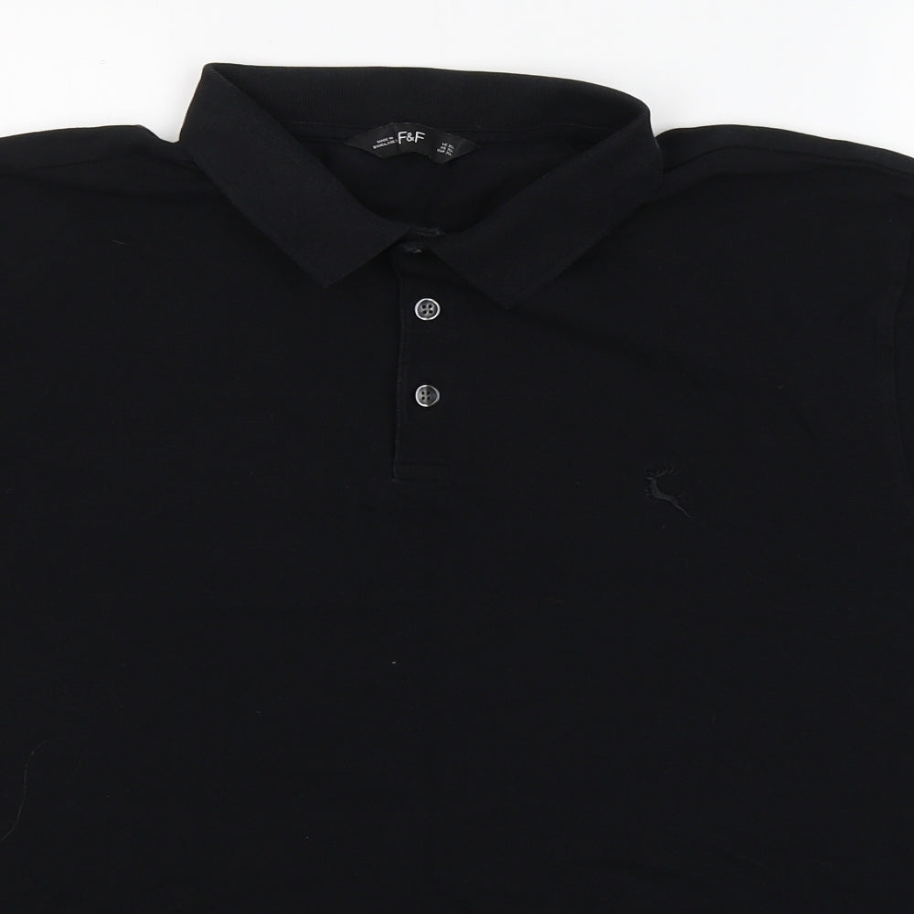F&F Mens Black  Cotton  Polo Size XL Collared Button
