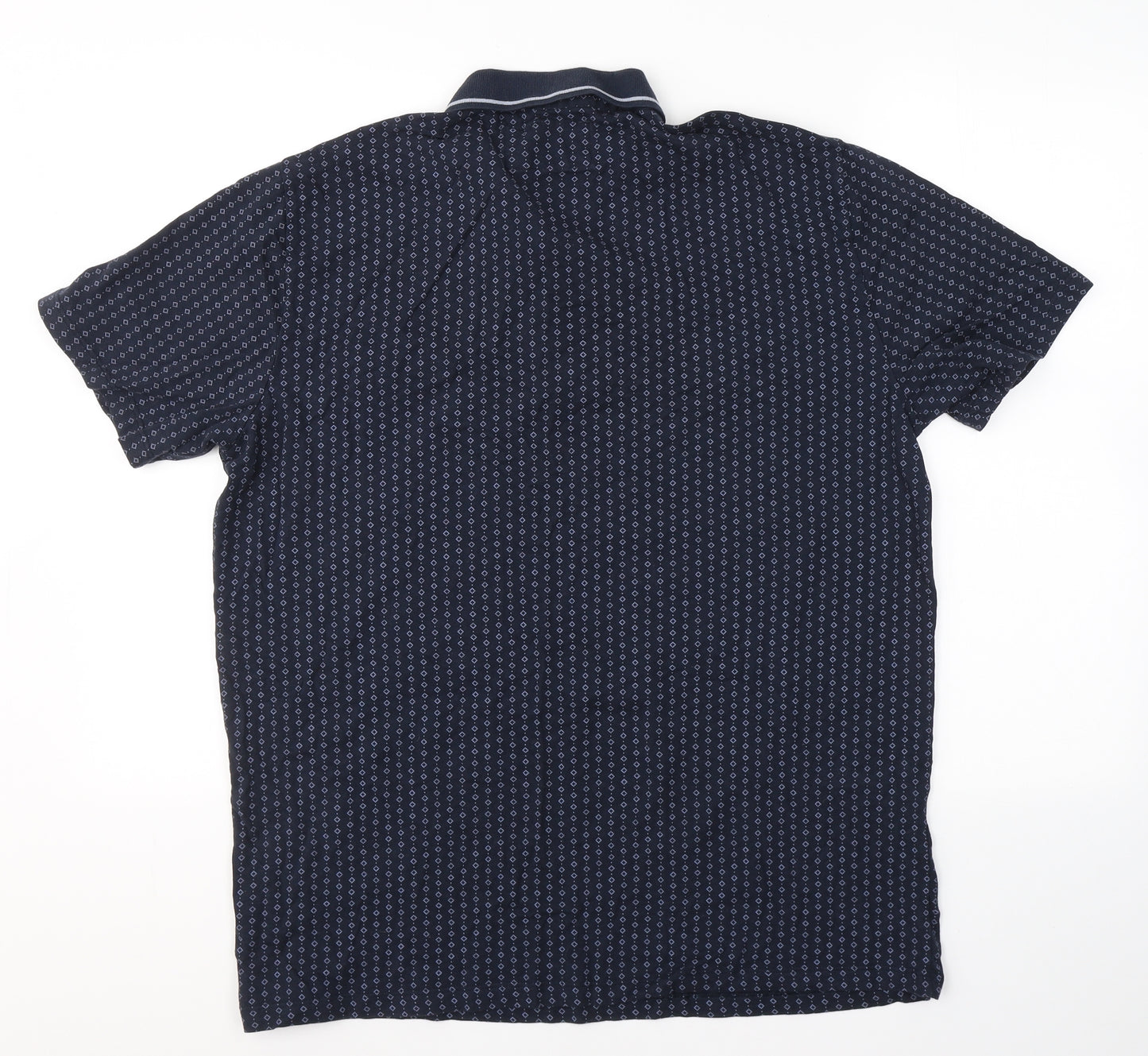 Easy Mens Blue Geometric 100% Cotton  Polo Size XL Collared Button