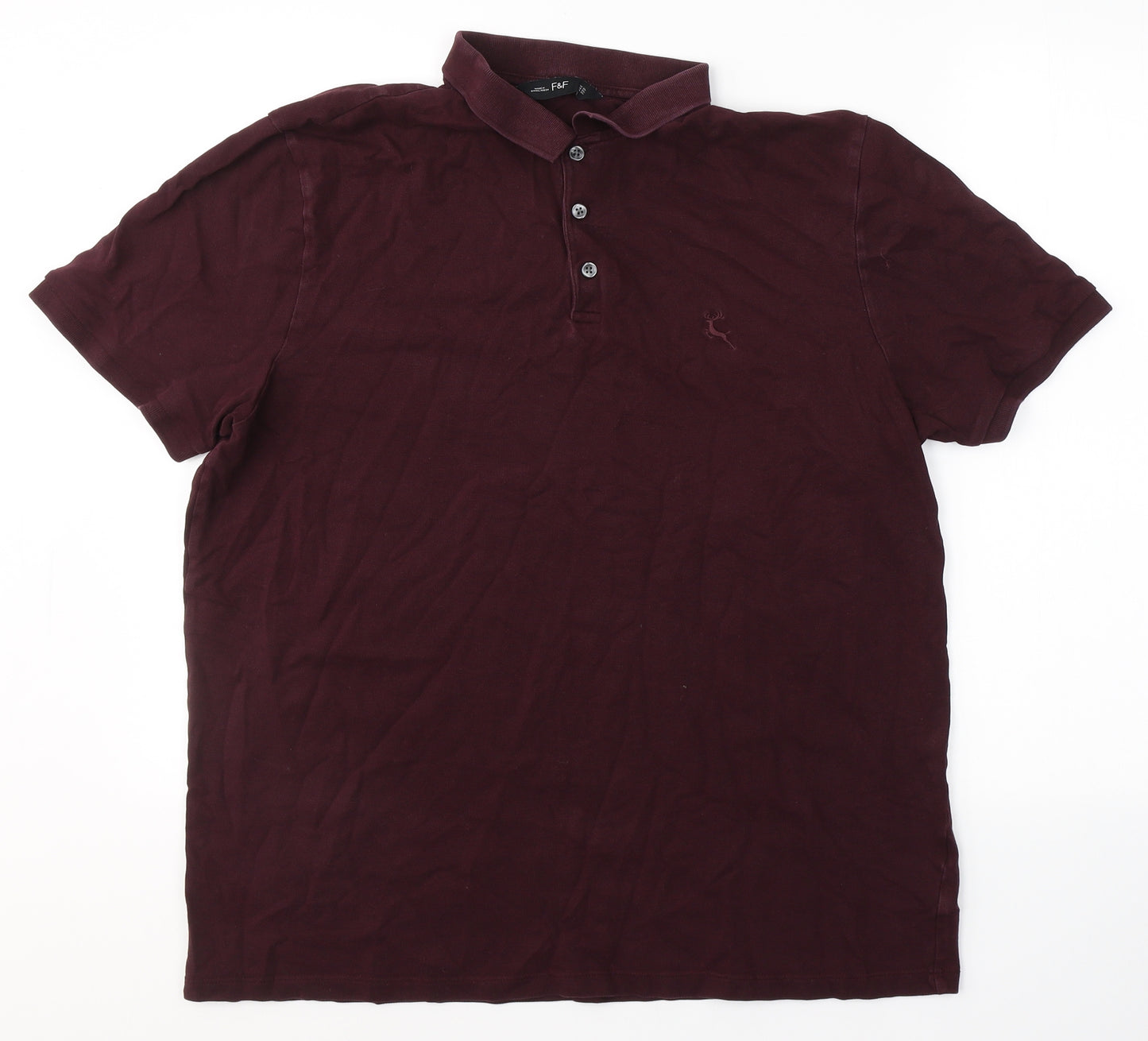 F&F Mens Red  Cotton  Polo Size XL Collared Button