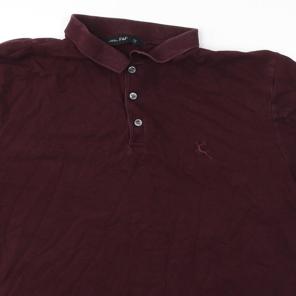 F&F Mens Red  Cotton  Polo Size XL Collared Button