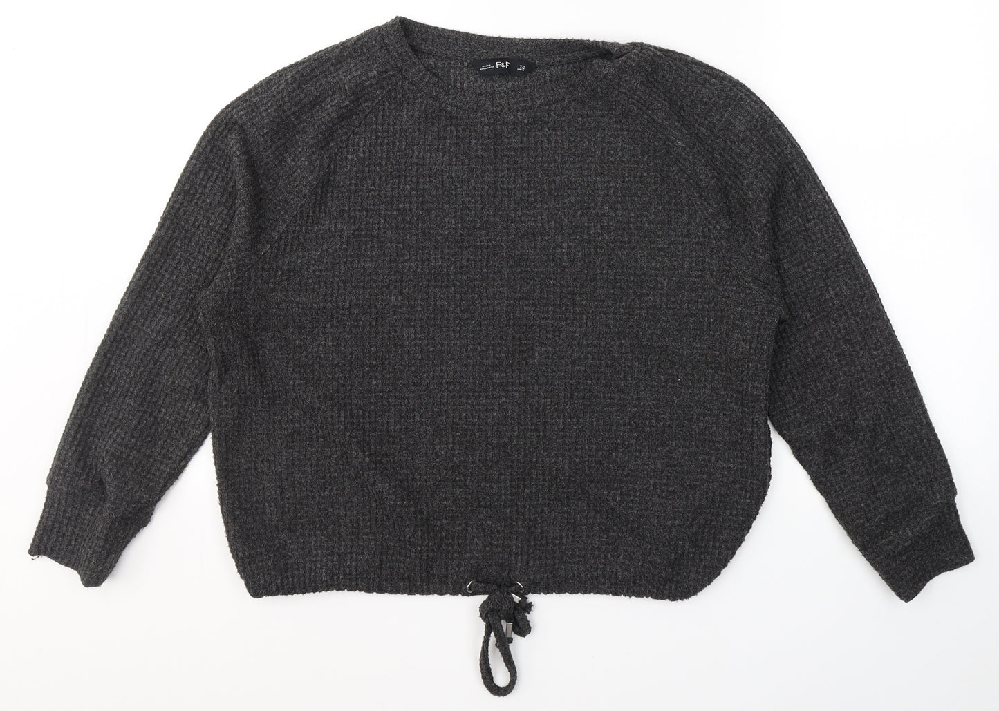 F&F Womens Grey Round Neck  Polyester Pullover Jumper Size 12