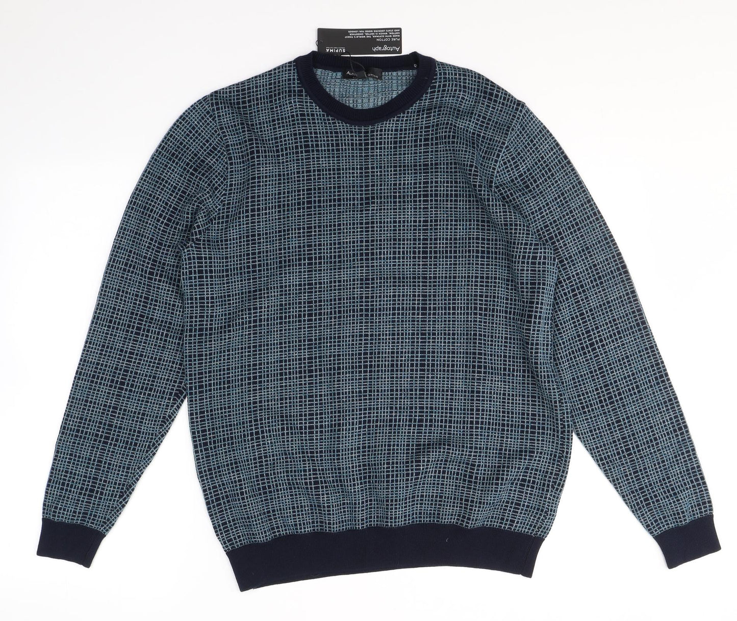 Autograph Mens Blue Plaid Cotton Pullover Sweatshirt Size M