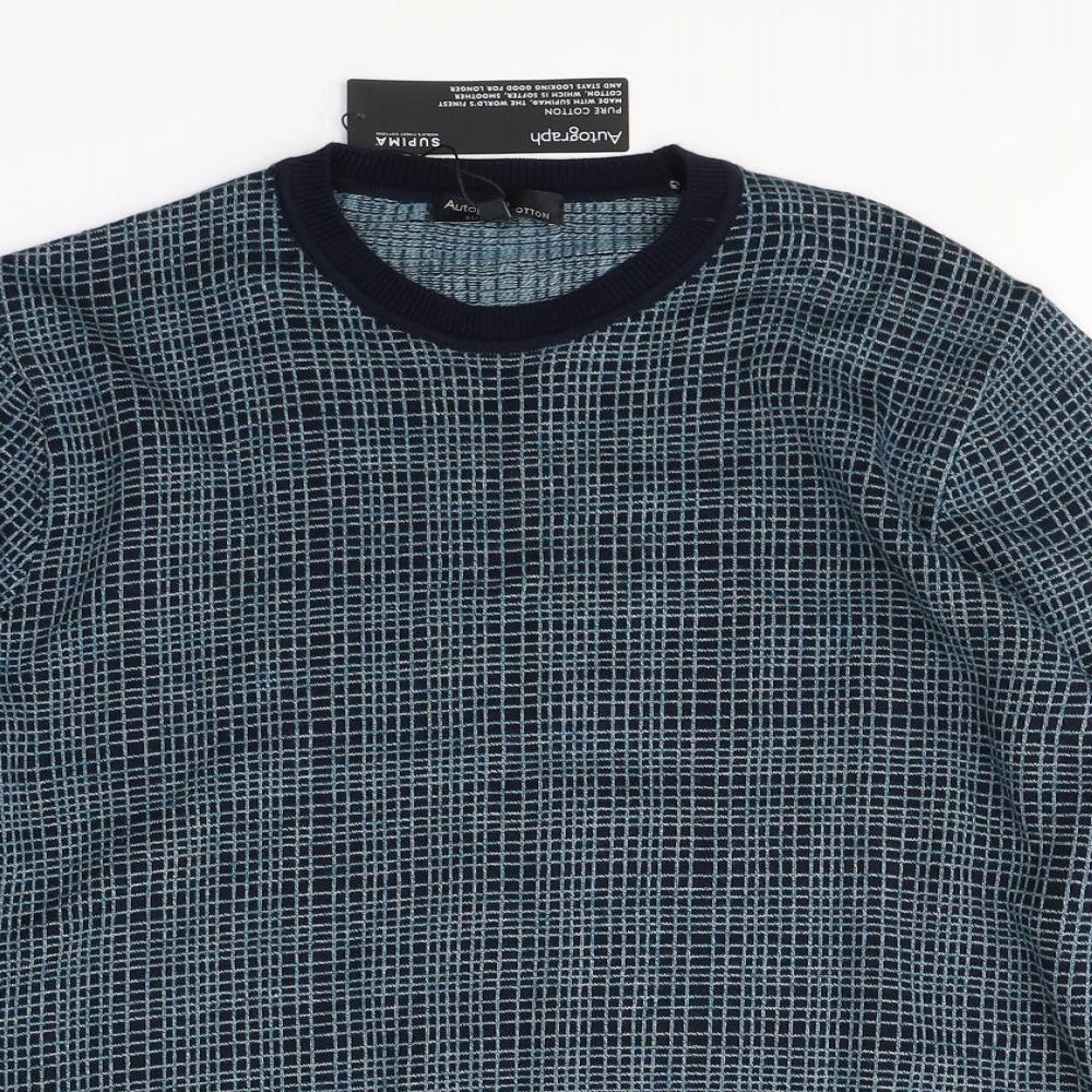 Autograph Mens Blue Plaid Cotton Pullover Sweatshirt Size M