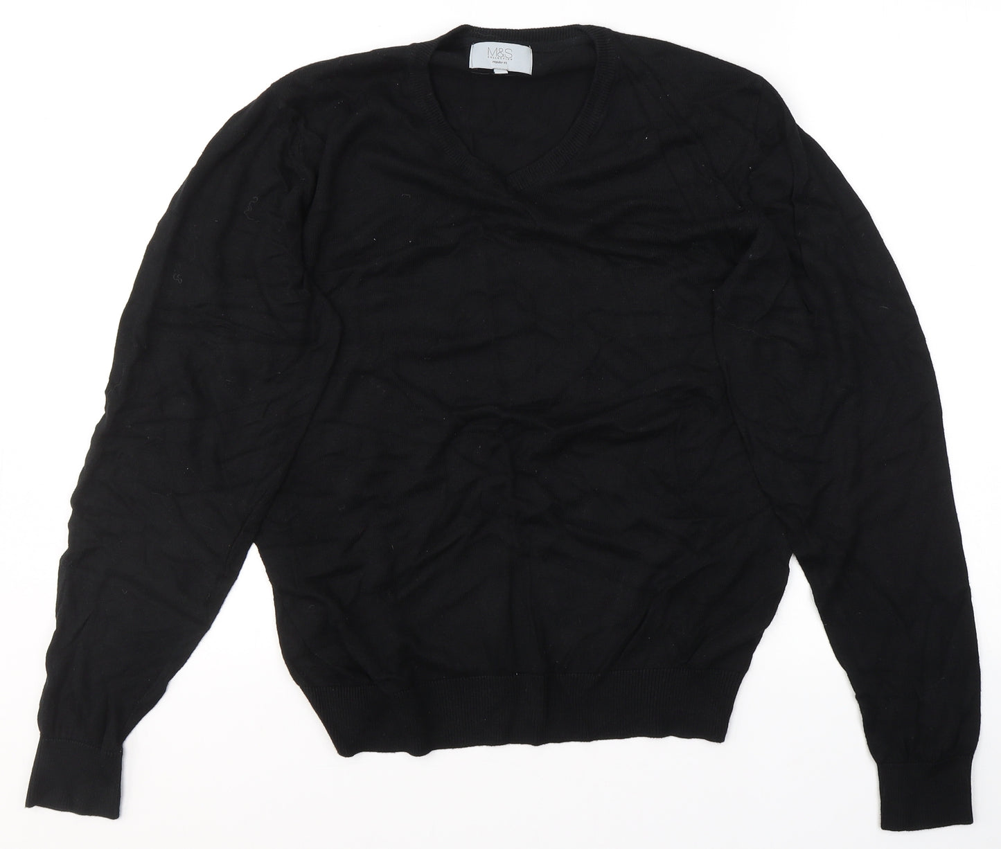 Marks and Spencer Mens Black V-Neck  Cotton Pullover Jumper Size M