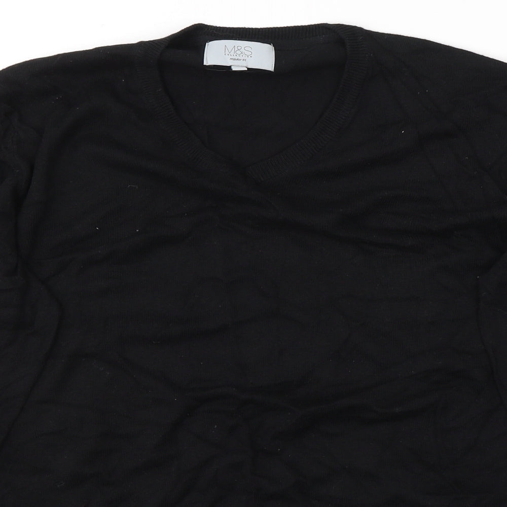 Marks and Spencer Mens Black V-Neck  Cotton Pullover Jumper Size M