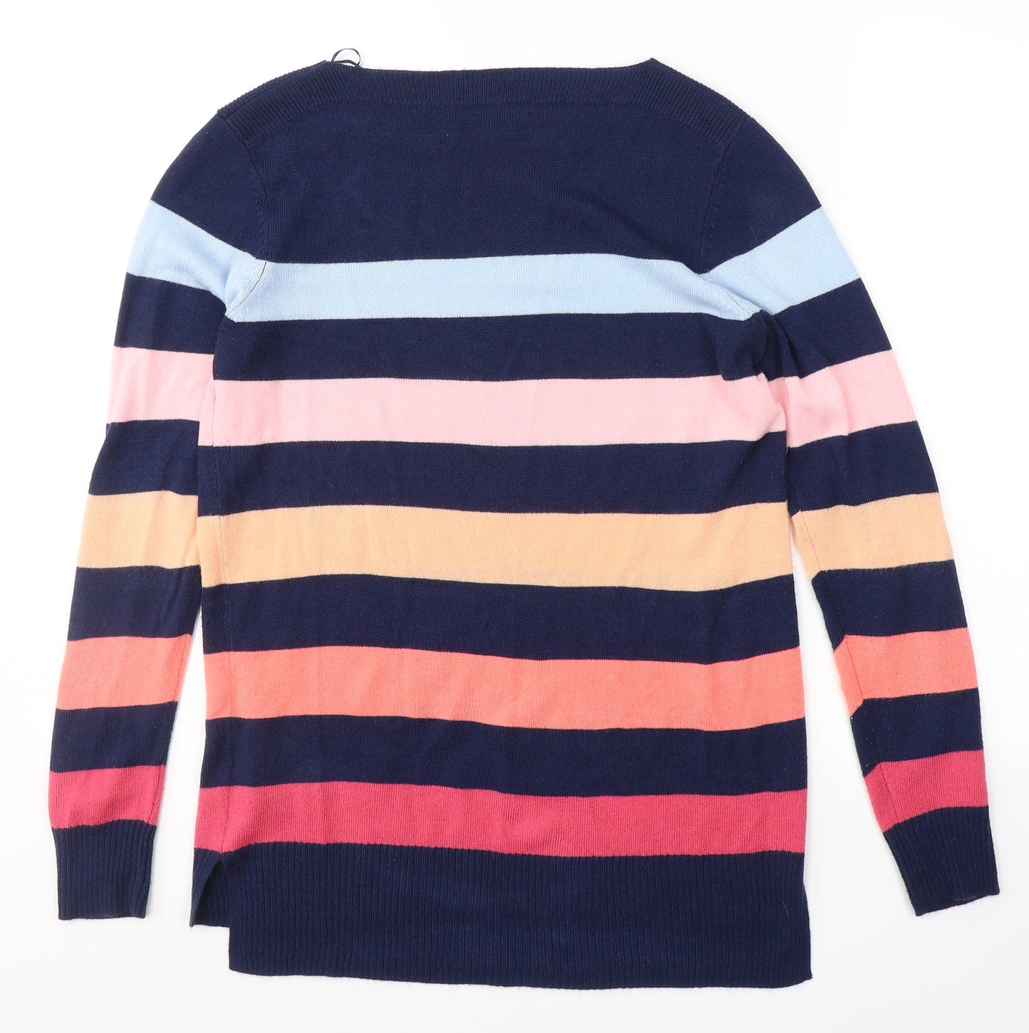 F&F Womens Blue Round Neck Striped Acrylic Pullover Jumper Size 12