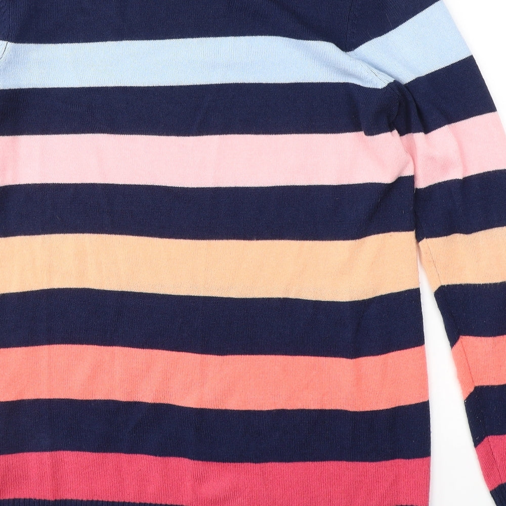 F&F Womens Blue Round Neck Striped Acrylic Pullover Jumper Size 12