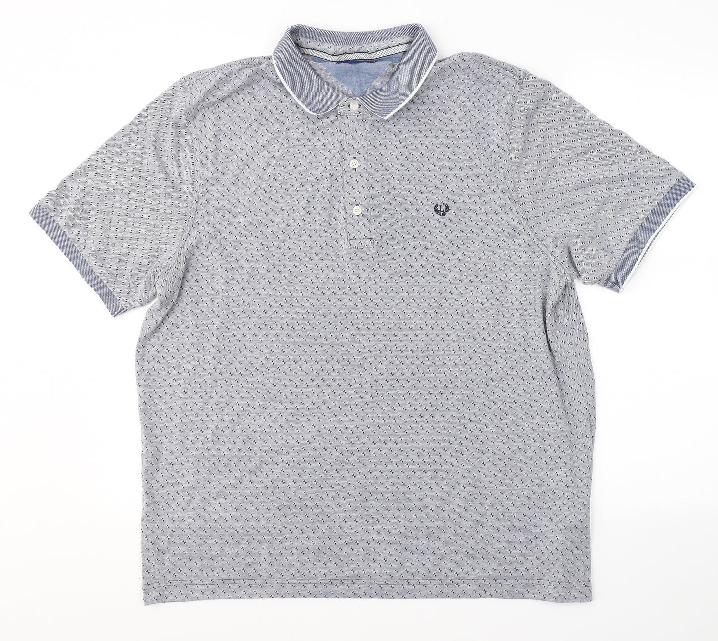 Lincoln Mens Grey Geometric Viscose  Polo Size XL Collared Button