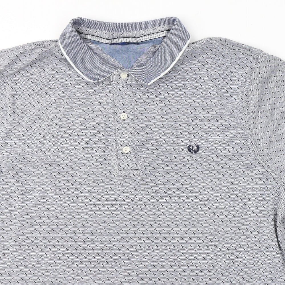 Lincoln Mens Grey Geometric Viscose  Polo Size XL Collared Button