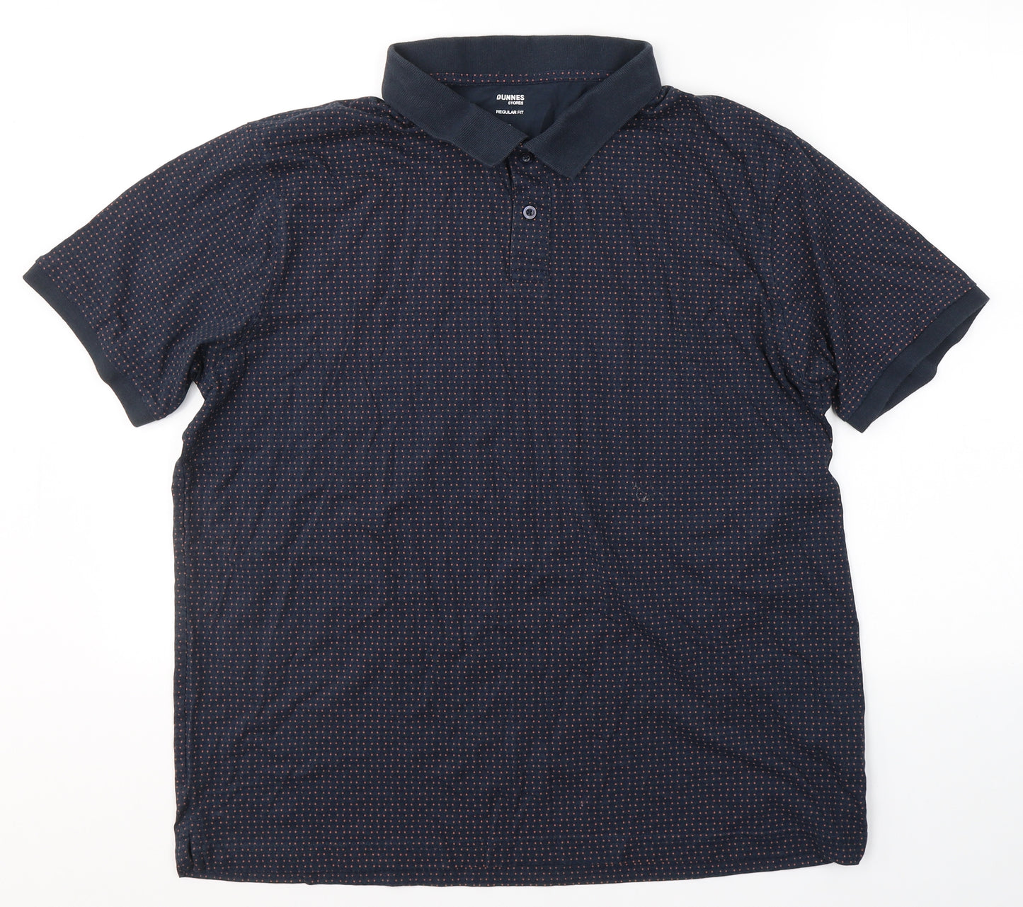 Dunnes Stores Mens Blue Geometric Cotton  Polo Size XL Collared Button