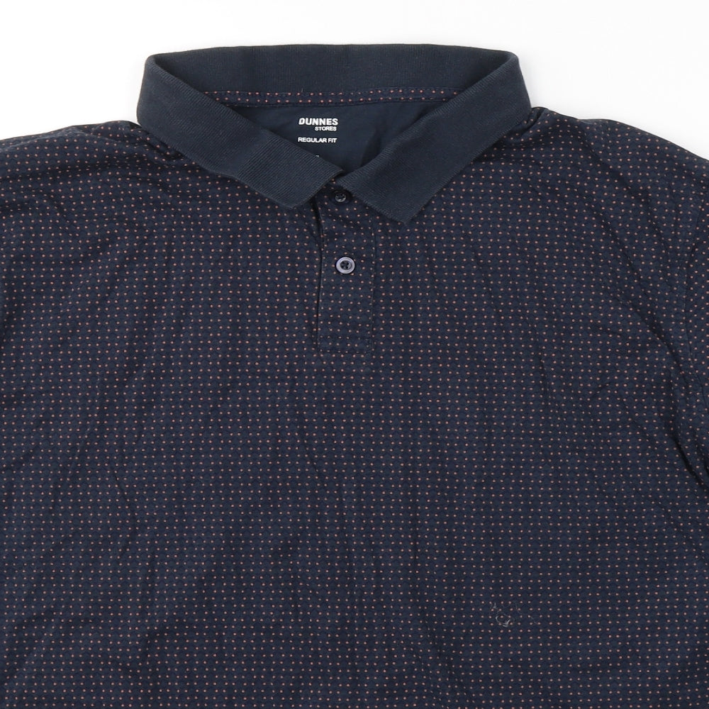 Dunnes Stores Mens Blue Geometric Cotton  Polo Size XL Collared Button