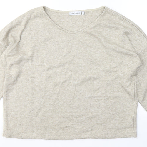 Bicalla Womens Beige  Viscose Jersey T-Shirt Size L Round Neck