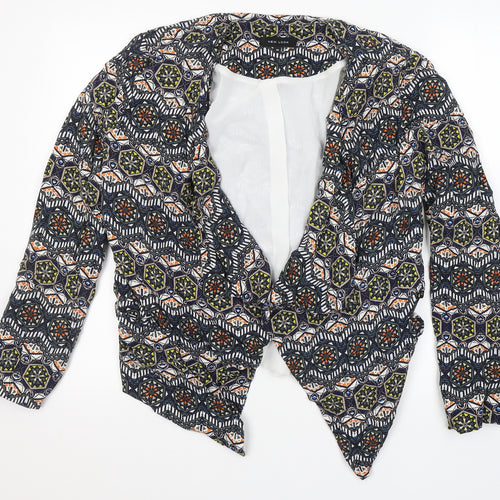 New Look Womens Blue V-Neck Geometric Viscose Cardigan Jumper Size 16