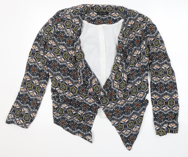 New Look Womens Blue V-Neck Geometric Viscose Cardigan Jumper Size 16