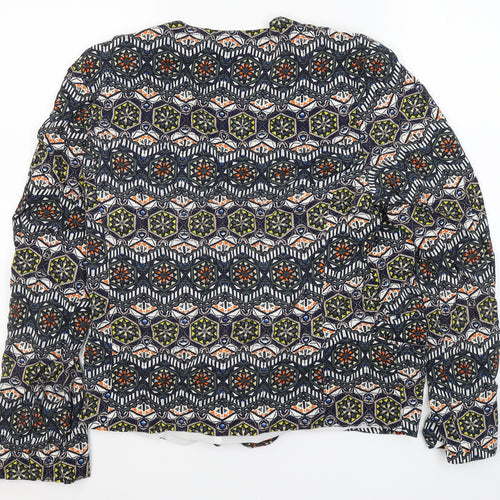 New Look Womens Blue V-Neck Geometric Viscose Cardigan Jumper Size 16