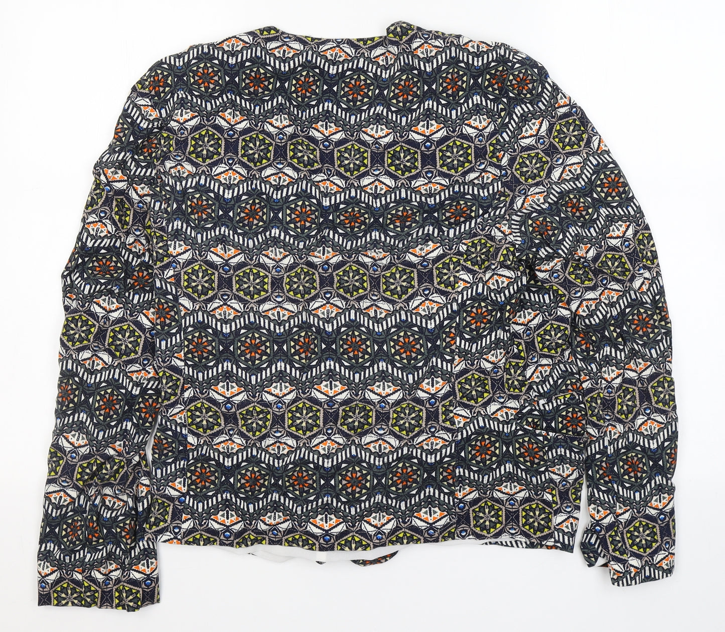 New Look Womens Blue V-Neck Geometric Viscose Cardigan Jumper Size 16