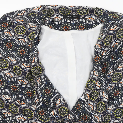 New Look Womens Blue V-Neck Geometric Viscose Cardigan Jumper Size 16