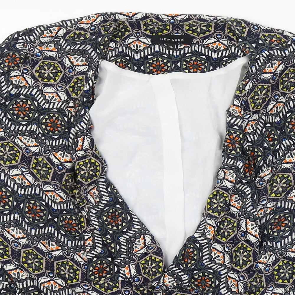 New Look Womens Blue V-Neck Geometric Viscose Cardigan Jumper Size 16