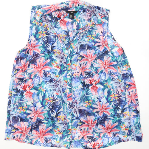 H&M Womens Blue Floral Polyester Camisole Blouse Size 10 V-Neck