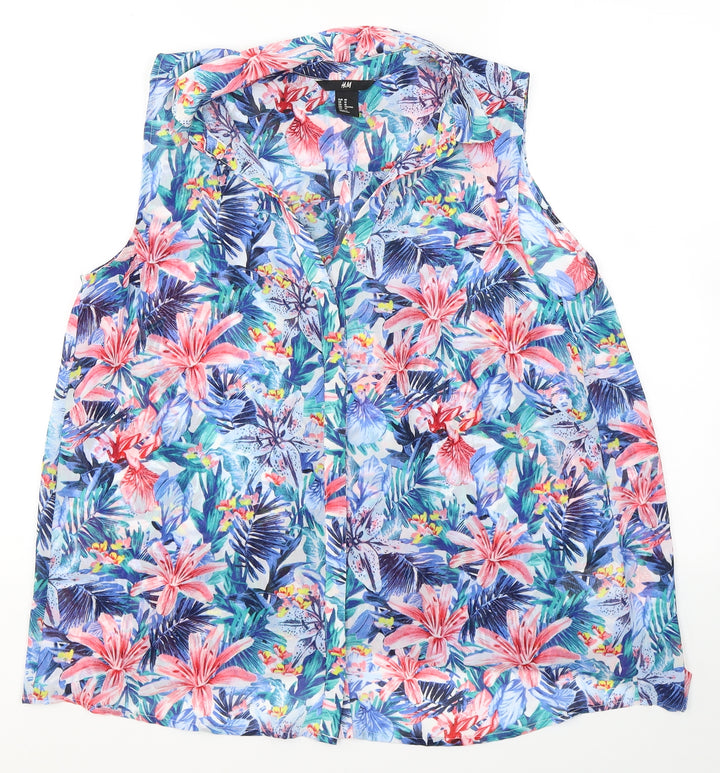 H&M Womens Blue Floral Polyester Camisole Blouse Size 10 V-Neck