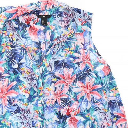 H&M Womens Blue Floral Polyester Camisole Blouse Size 10 V-Neck