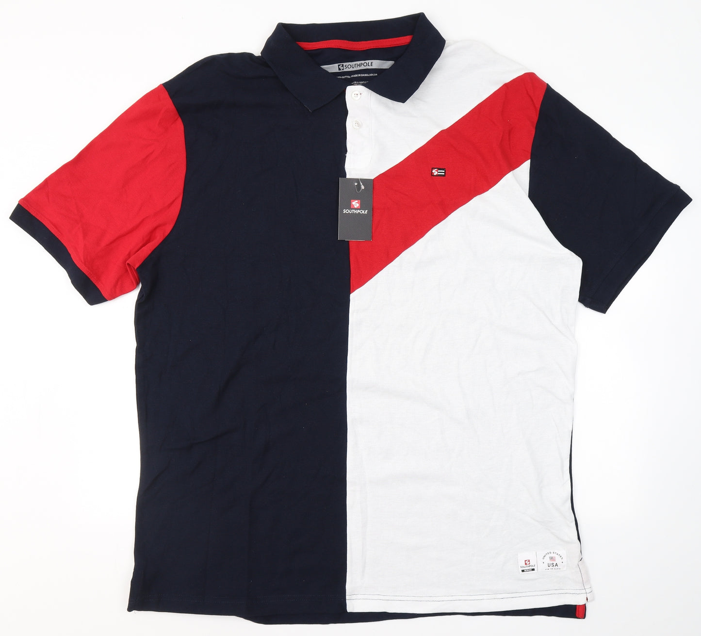 Southpole Mens Multicoloured Striped Cotton  Polo Size XL Collared Button