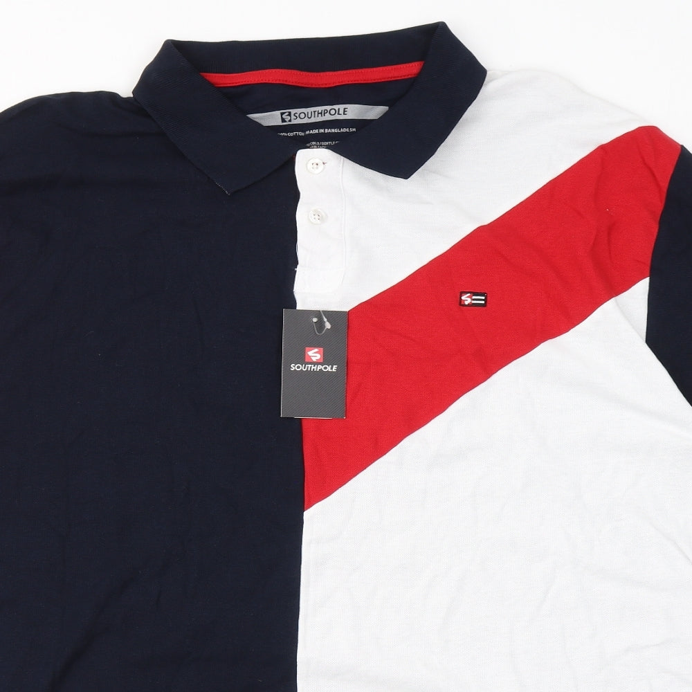 Southpole Mens Multicoloured Striped Cotton  Polo Size XL Collared Button