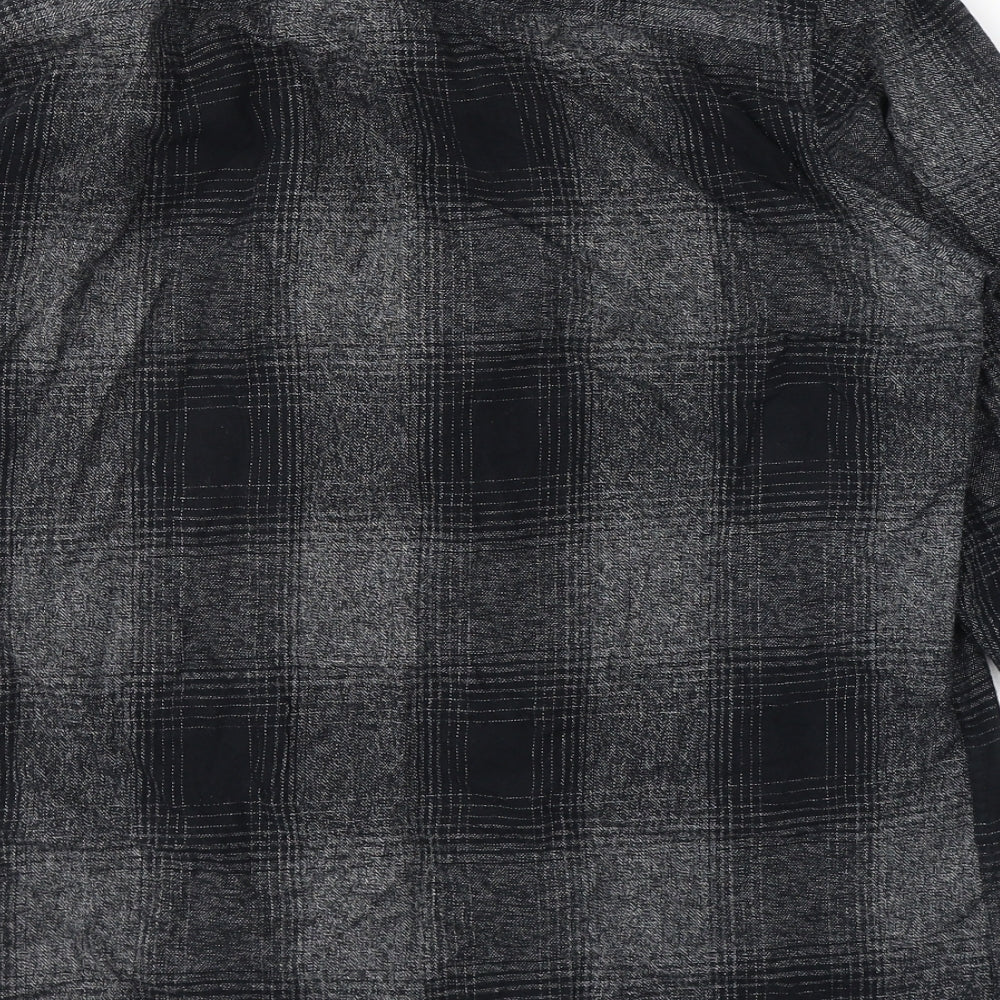 Peacocks Mens Grey Plaid Cotton  Button-Up Size M Collared Button