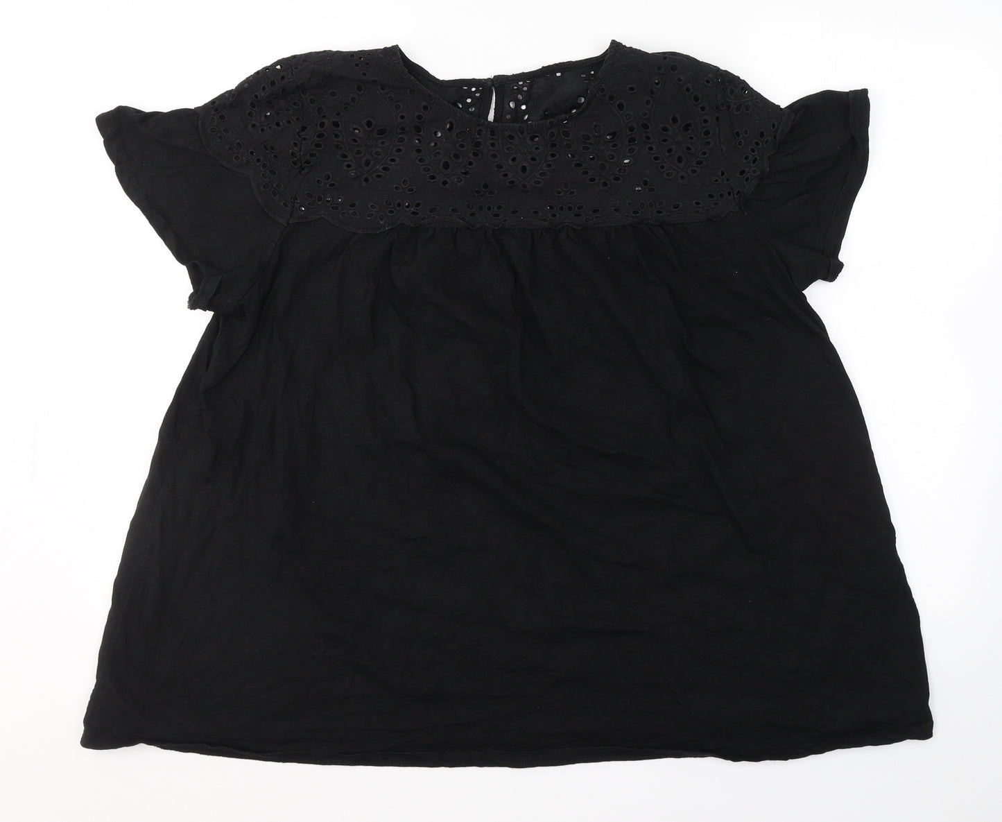 George Womens Black  Cotton Basic Blouse Size 24 Round Neck