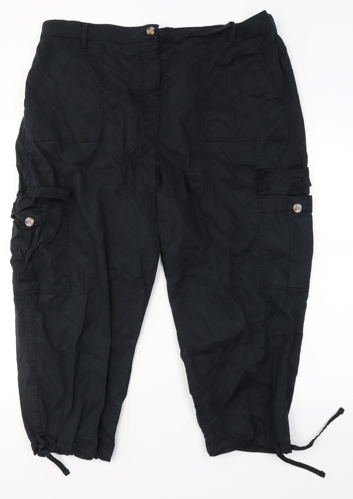 Marks and Spencer Womens Black  Lyocell Cargo Trousers Size 20 L23 in Regular Button
