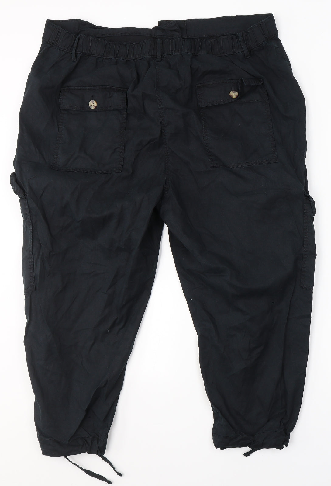 Marks and Spencer Womens Black  Lyocell Cargo Trousers Size 20 L23 in Regular Button