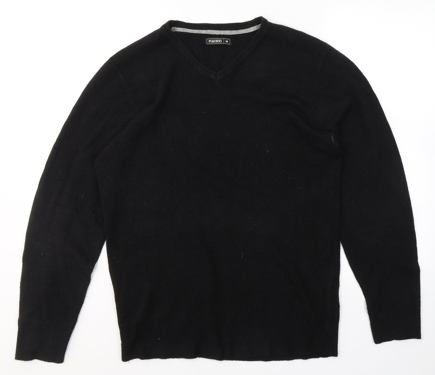 Peacocks Mens Black V-Neck  Acrylic Pullover Jumper Size M