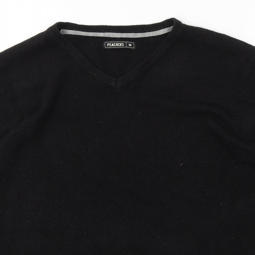 Peacocks Mens Black V-Neck  Acrylic Pullover Jumper Size M