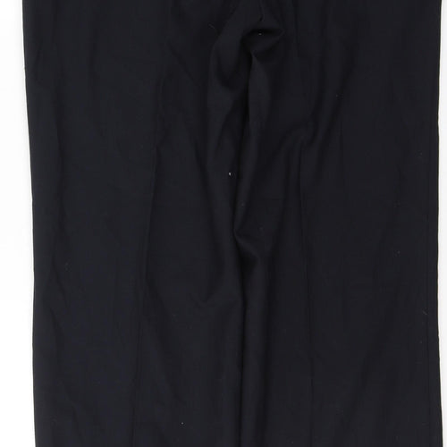 REMUS Mens Black Striped Polyester Trousers  Size 38 in L31 in Regular Button