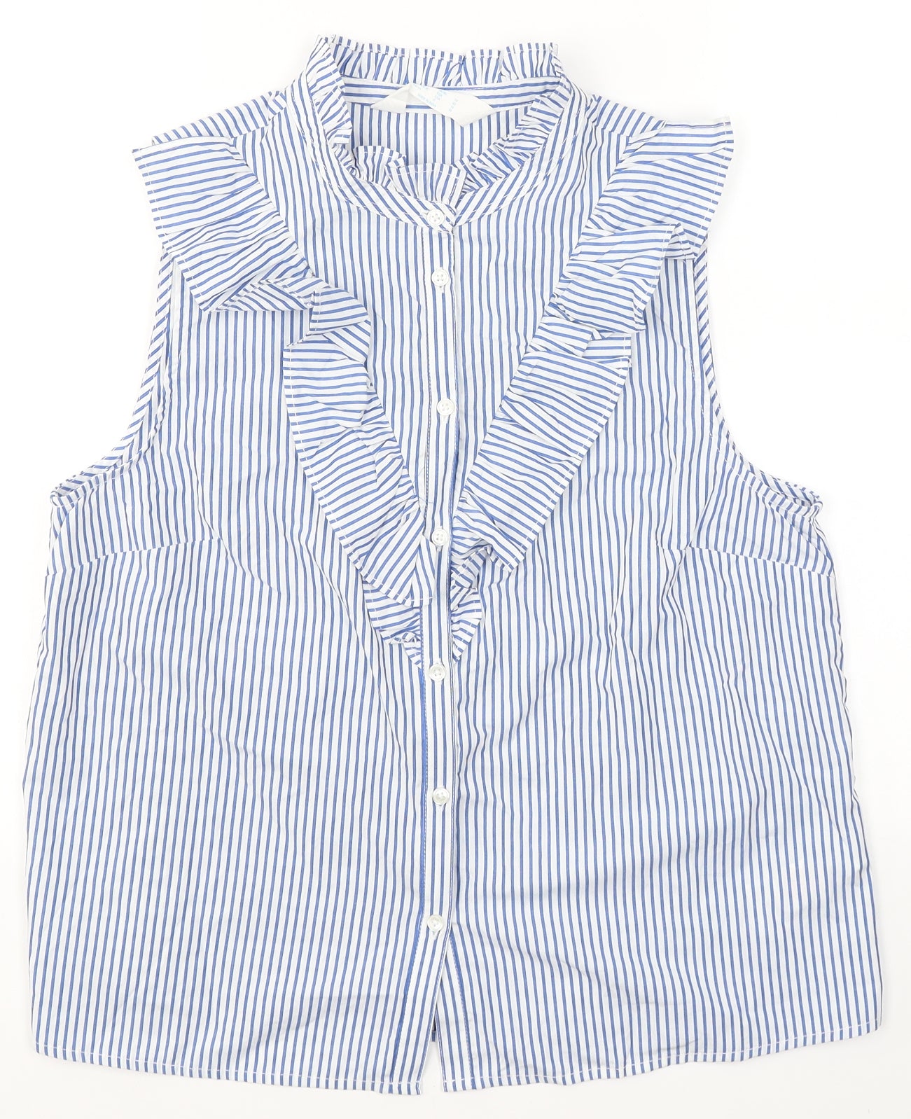 Primark Womens Blue Striped Cotton Camisole Button-Up Size 14 Collared