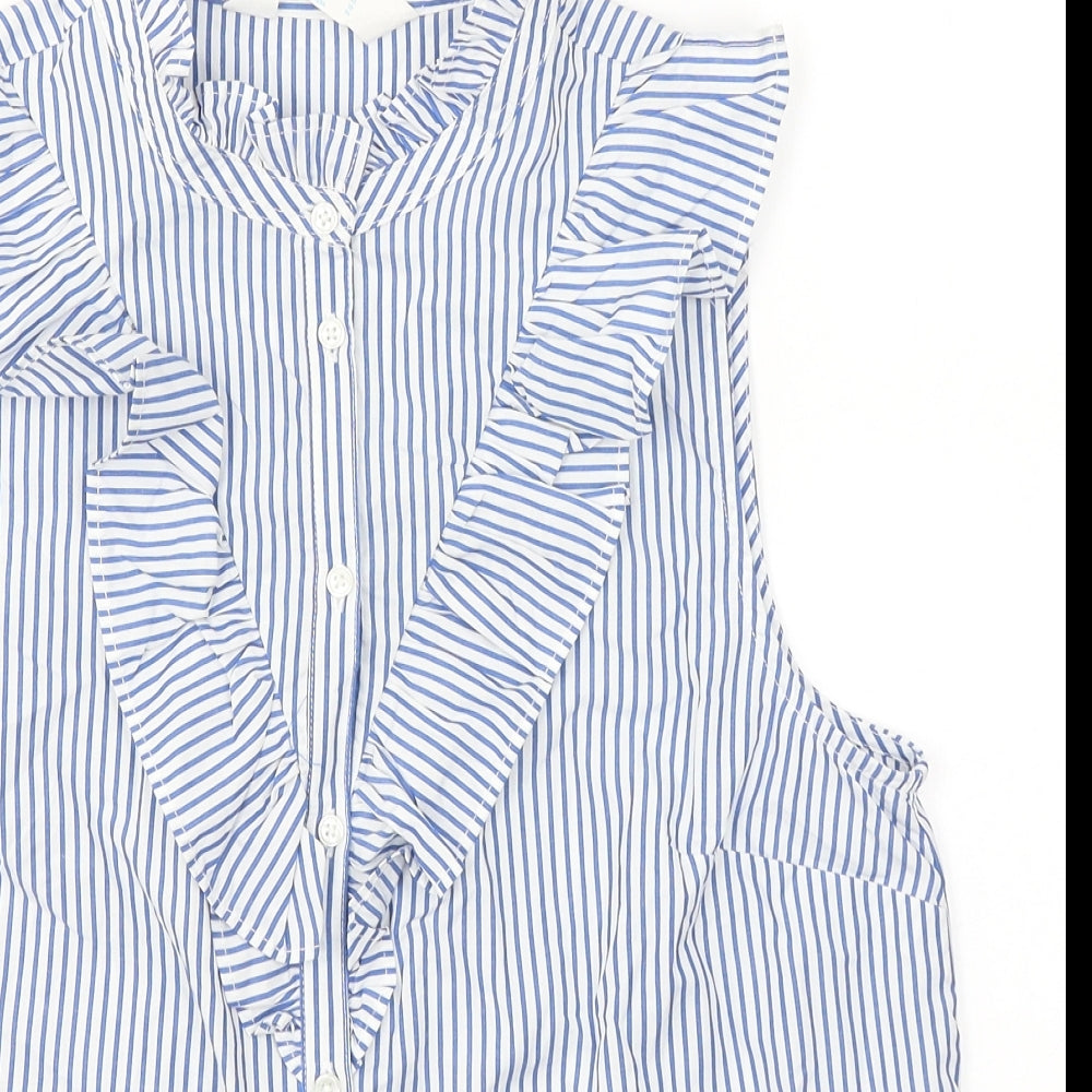 Primark Womens Blue Striped Cotton Camisole Button-Up Size 14 Collared