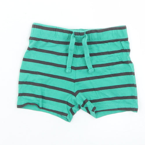 F&F Boys Green Striped Cotton Cropped Trousers Size 9-12 Months