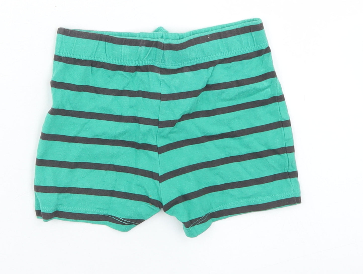F&F Boys Green Striped Cotton Cropped Trousers Size 9-12 Months
