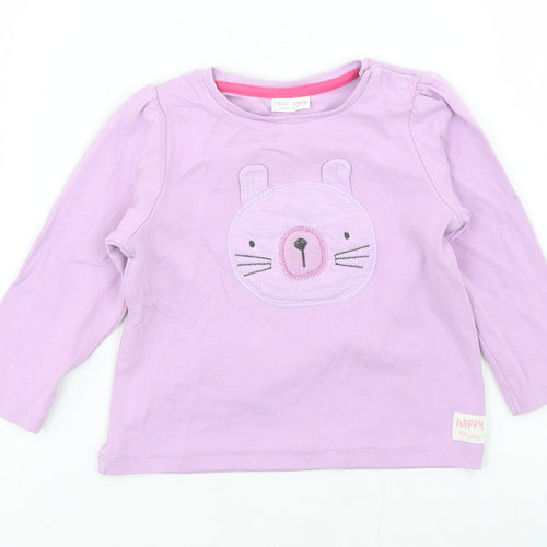 NEXT Girls Purple  Cotton Basic T-Shirt Size 9-12 Months Crew Neck Snap - Cat