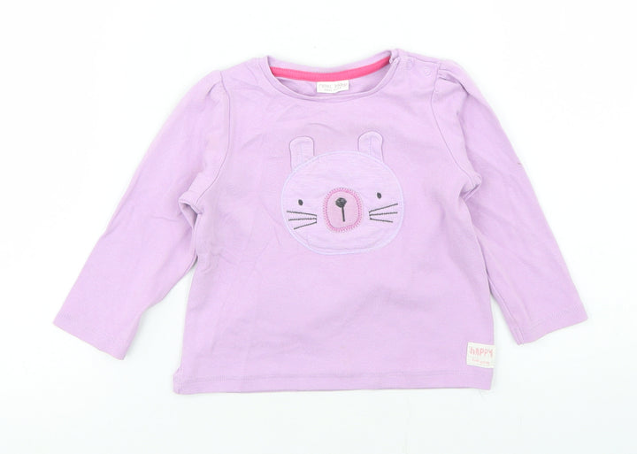 NEXT Girls Purple  Cotton Basic T-Shirt Size 9-12 Months Crew Neck Snap - Cat
